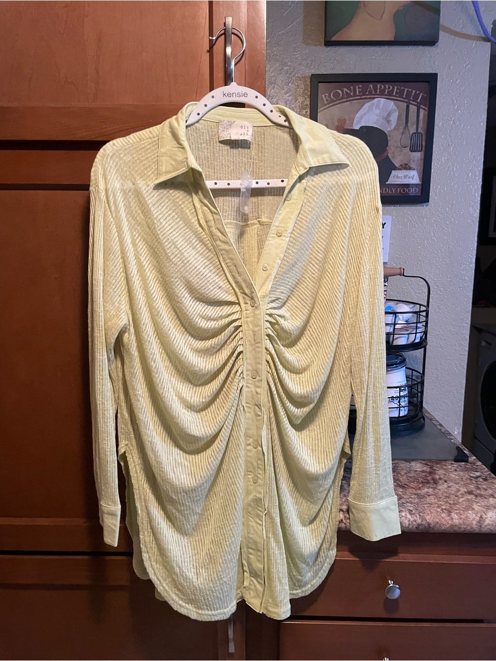 Oli & Hali Light Green Ribbed Button-Down Top
